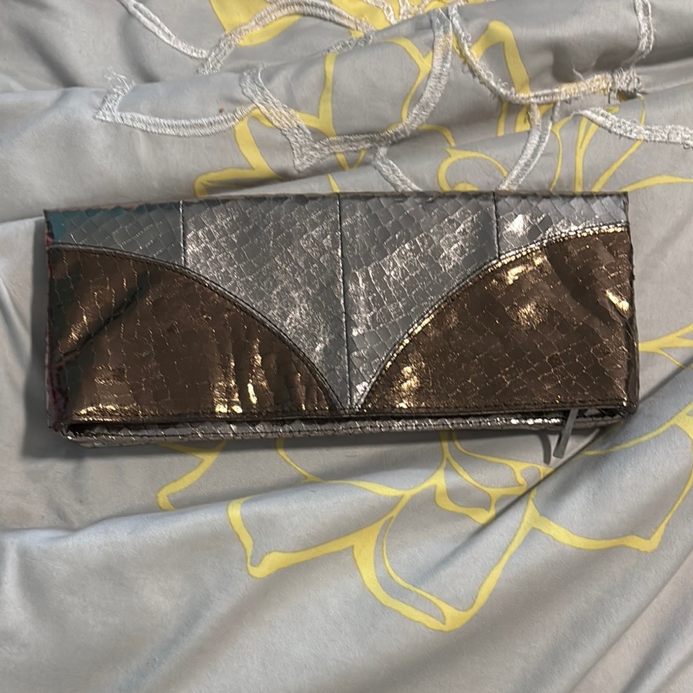 Elegant Silver and Brown Clutch